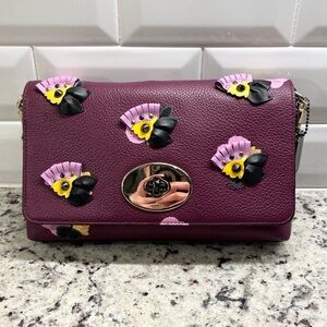 Coach Crosstown Appliqué Plum Field Floral Crossbody Bag EUC